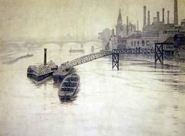 View of Thames City Stream Company Jetty Battersea Power Station Oil Painting by Walter Greaves