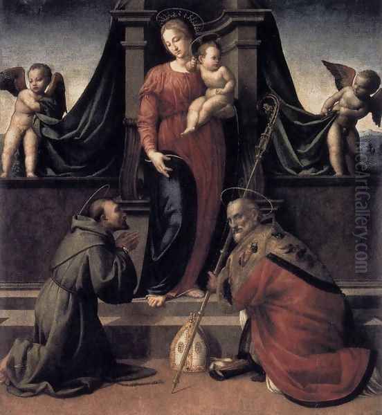 Virgin and Child with Sts Francis and Zenobius c. 1515 Oil Painting by Francesco Granacci