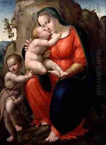 Madonna with Child and St John in a Landscape Oil Painting by Francesco Granacci