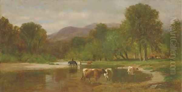 Cattle Watering 2 Oil Painting by Samuel Lancaster Gerry