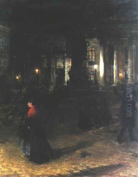 Maximilianplatz in Munich at Night Oil Painting by Aleksander Gierymski