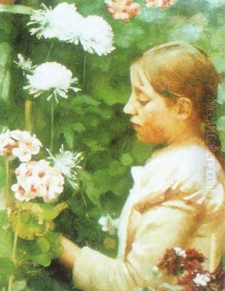 Girl in a Cornish Garden Oil Painting by Thomas Cooper Gotch