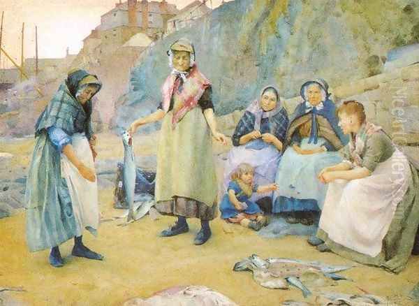 Sharing Fish Oil Painting by Thomas Cooper Gotch