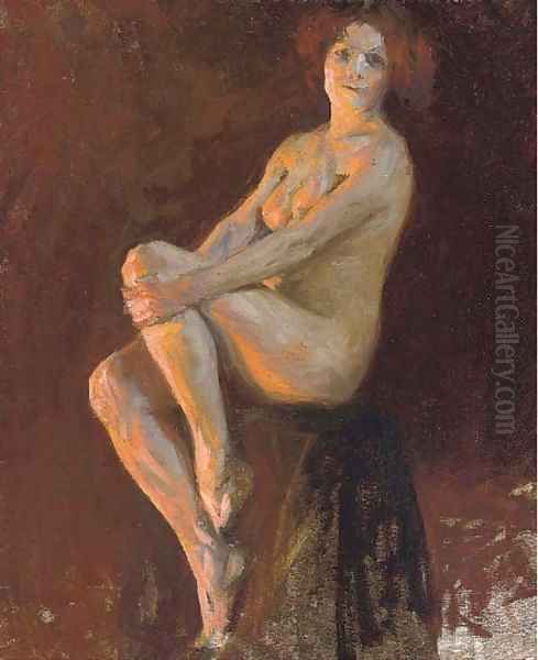 Seated female nude Oil Painting by Thomas Cooper Gotch