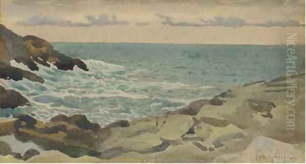 View of the coastline, Isles of Scilly Oil Painting by Thomas Cooper Gotch