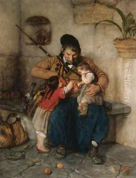 Grandfather Offering Apples to His Grandchildren (Enough For All) Oil Painting by Nicholas Gysis