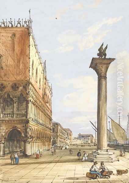 View of the Riva degli Schiavoni from the Piazzetta, Venice, the Doges' Palace to the left Oil Painting by Carlo Grubacs