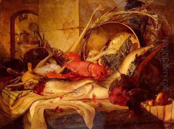 A Still Life With Lobster And Game Oil Painting by Theude Gronland