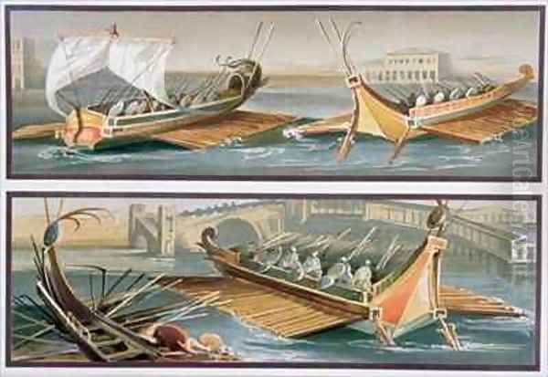 Roman Sailboats and Rowing Boats after frescoes in the Temple of Isis in Pompeii Oil Painting by Giacinto Gigante