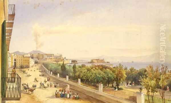 Riviera di Chiaia in Naples Oil Painting by Giacinto Gigante