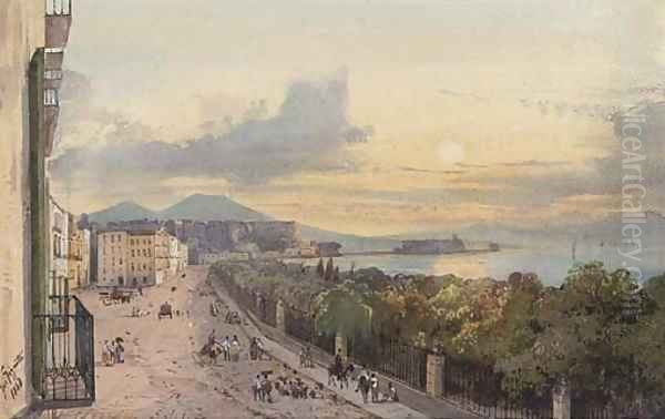 On the promenade at dusk, Naples Oil Painting by Giacinto Gigante