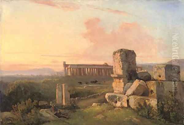 Ruins at Paestum Oil Painting by Giacinto Gigante