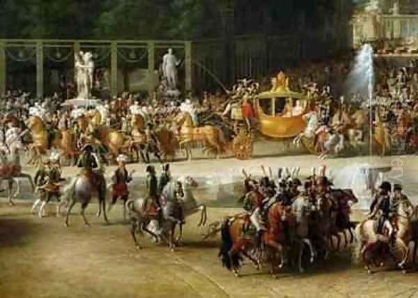 The Entry of Napoleon 1769-1821 and Marie Louise 1791-1847 into the Tuileries Gardens on the Day of their Wedding Oil Painting by Etienne-Barthelemy Garnier