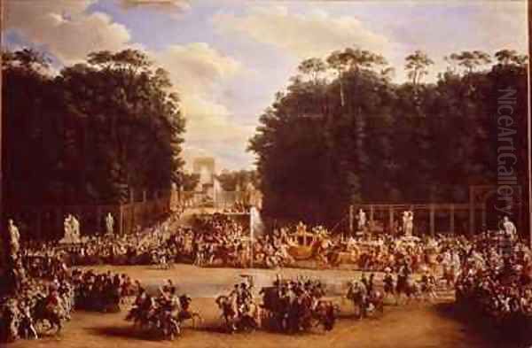 The Entry of Napoleon and Marie Louise into the Tuileries Gardens on the Day of their Wedding Oil Painting by Etienne-Barthelemy Garnier