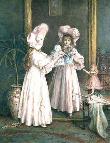 Playing with her dolls Oil Painting by Mary L. Gow