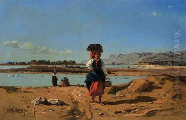 Laundresses by the Durance Oil Painting by Paul-Camille Guigou