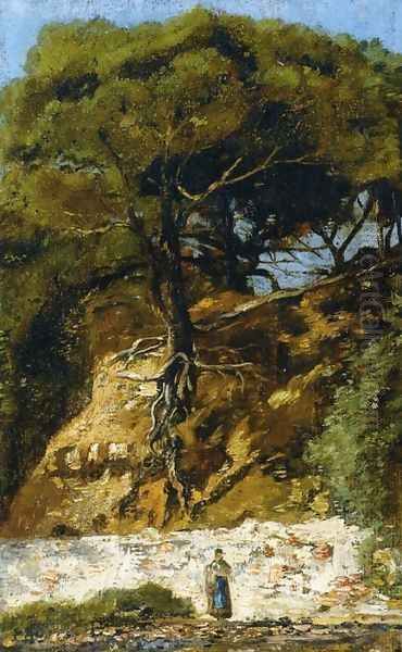 Washerwoman at the Foot of a Large Pine Tree Oil Painting by Paul-Camille Guigou