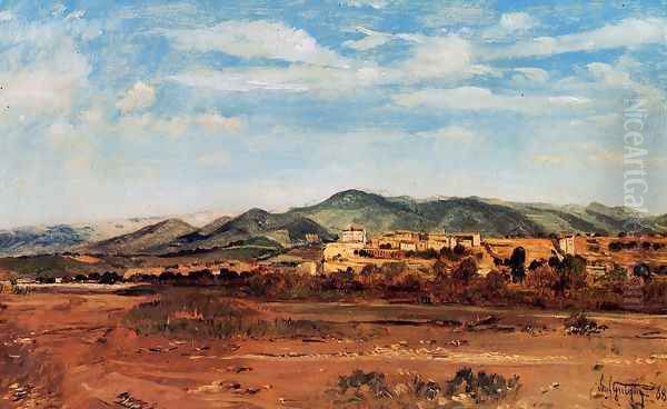 The Village of Vaucluse, on the Banks of the Durance During the Dry Season Oil Painting by Paul-Camille Guigou