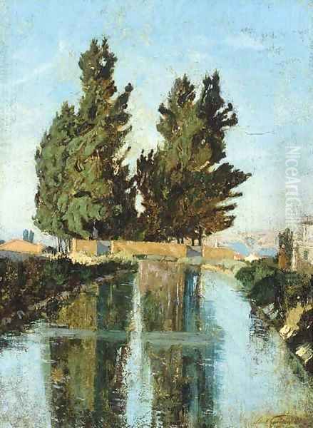 Les Cypres pres de l'etang de Berre Oil Painting by Paul-Camille Guigou