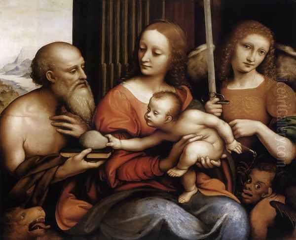 Madonna and Child with Sts Jerome and Michael 1530s Oil Painting by Giampietrino