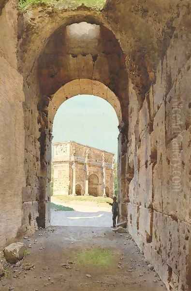 A figure standing before a Roman arch Oil Painting by Giampietrino