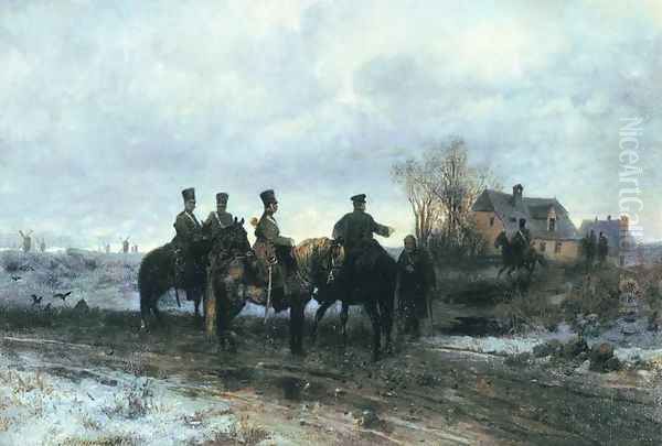 Polish Patrol in 1830 Oil Painting by Maksymilian Gierymski