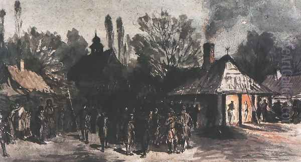 Insurgents Marching out of a Village Oil Painting by Maksymilian Gierymski