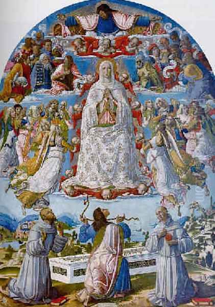 The Assumption of the Virgin with Saint Thomas receiving the Girdle between Saints Francis of Assisi and Anthony of Padua Oil Painting by Benvenuto Di Giovanni Guasta