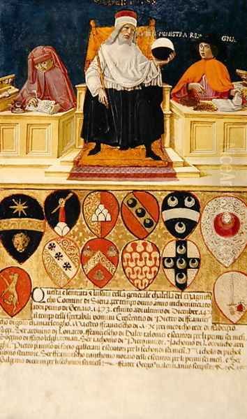 Good government in the public finance office, 1474 Oil Painting by Benvenuto Di Giovanni Guasta