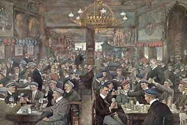 The Student Brasserie of the Thuringer Hof in Leipzig Oil Painting by Wilhelm Gause