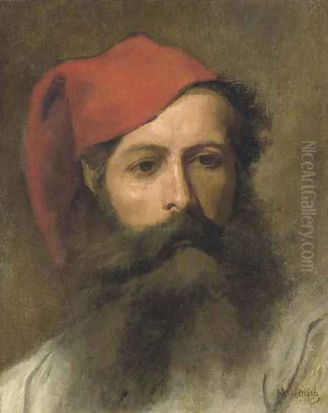 Portrait of a Man with a Turkish Hat Oil Painting by Maurycy Gottlieb