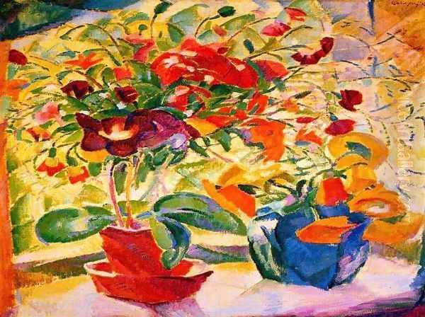 Flowers on Windowsill Oil Painting by Leo Gestel