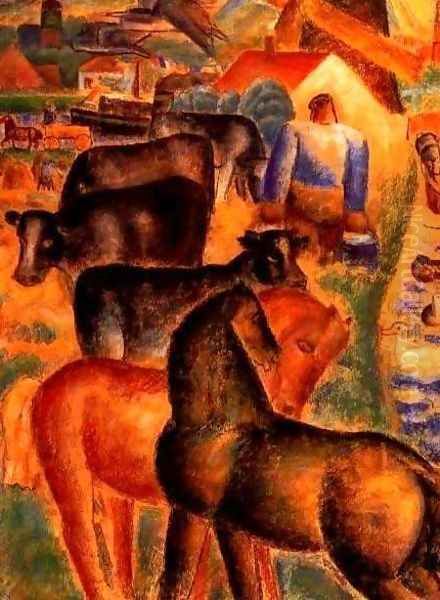 Milking Time on the Farm Oil Painting by Leo Gestel