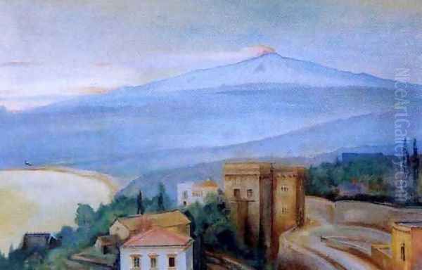 Etna Oil Painting by Gustaw Gwozdecki