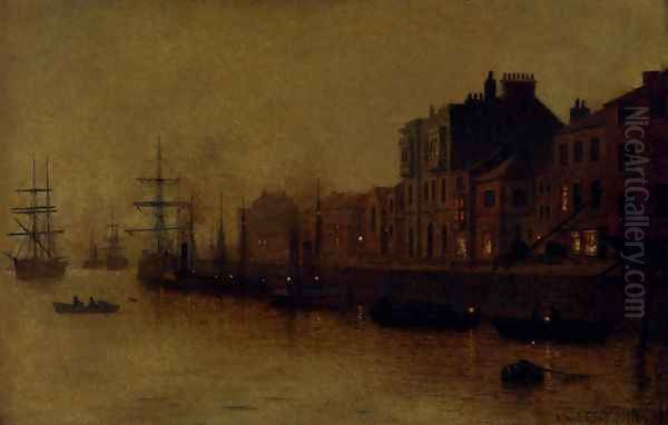 A fishing harbour Oil Painting by Arthur E. Grimshaw