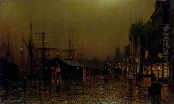 Dockside scene Oil Painting by Arthur E. Grimshaw