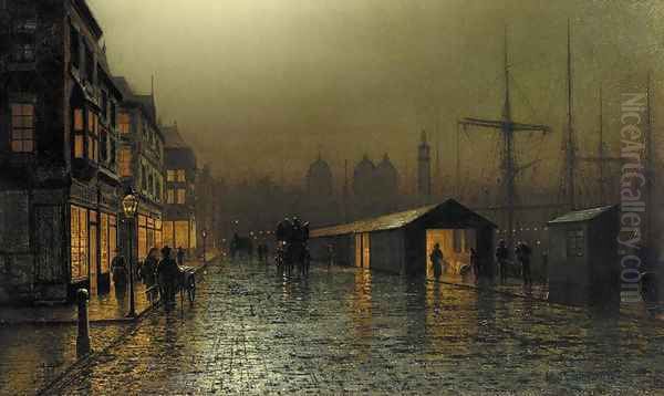 Hull Docks by Night Oil Painting by Arthur E. Grimshaw