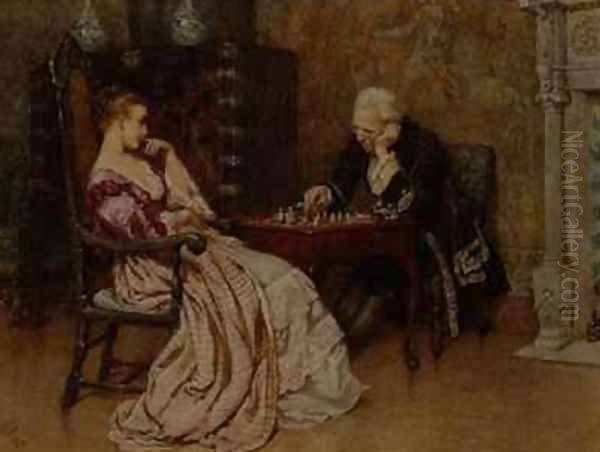 A Game of Chess Oil Painting by Charles Green