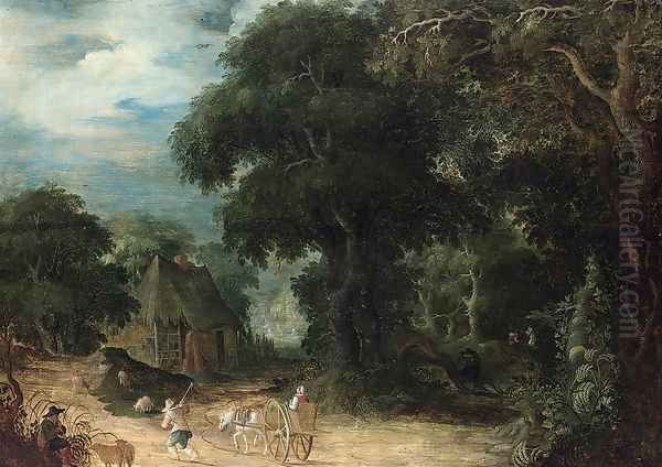 Wooded Landscape Oil Painting by Abraham Govaerts