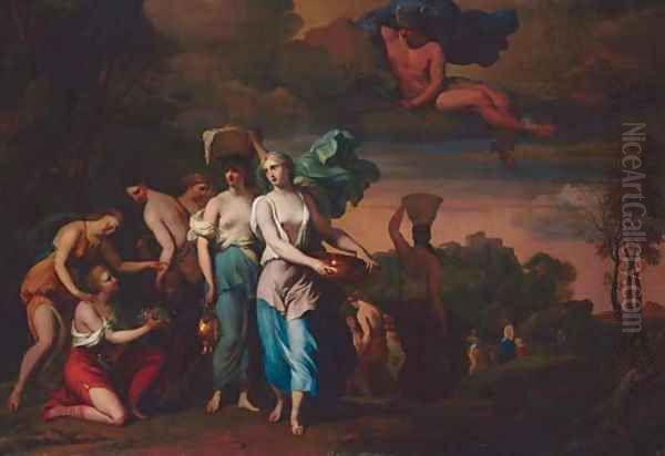 Mercury watching Pandrosus, Herse and Aglauros Oil Painting by Barent Graat