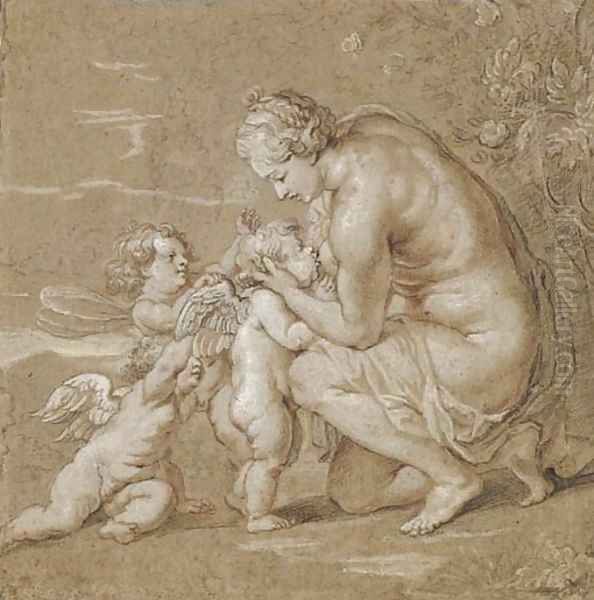 Venus suckling putti Oil Painting by Cornelis Galle