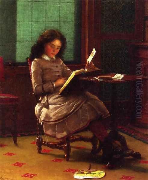 Young Girl Reading Oil Painting by Seymour Joseph Guy