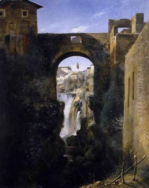 The San Rocco Bridge and the Grand Waterfall at Tivoli c. 1806 Oil Painting by Francois-Marius Granet