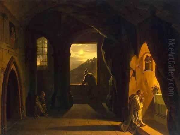 Monks in a Cave Oil Painting by Francois-Marius Granet