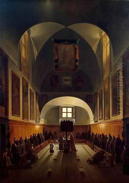 Interior of the Choir in the Capuchin Church on the Plazza Barberini in Rome Oil Painting by Francois-Marius Granet