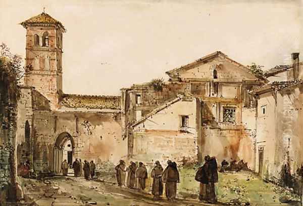 Monks entering the Gate of a Monastery Oil Painting by Francois-Marius Granet