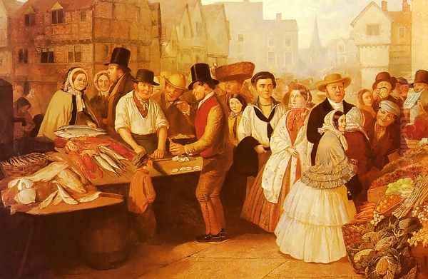 A Busy Market Oil Painting by Alfred H. Green