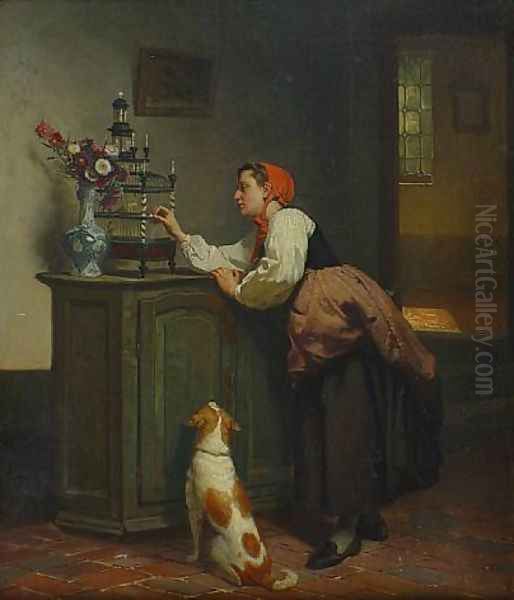 The pet canary Oil Painting by Theodore Gerard