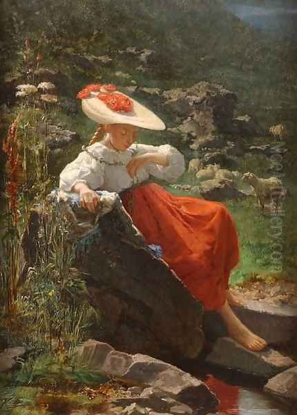 Young Girl in a Landscape Oil Painting by Theodore Gerard