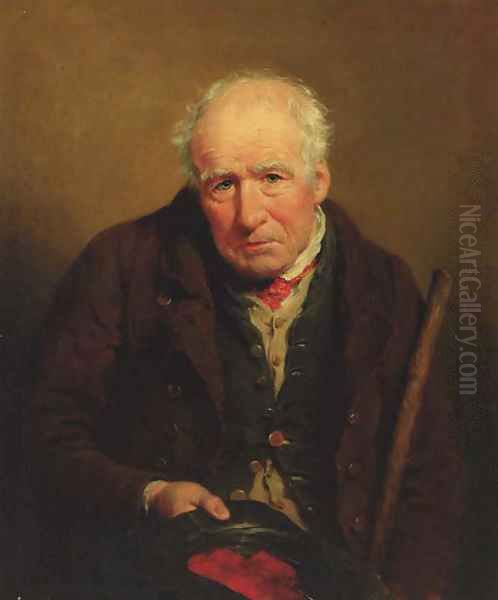 Portrait of an old man, half-length, holding his stick and cap Oil Painting by Edward F. Green